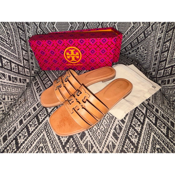 Tory Burch Ines caprine leather Cage Slide in Camello size 7.5 w/ Dust Bag + Box - Picture 5 of 8